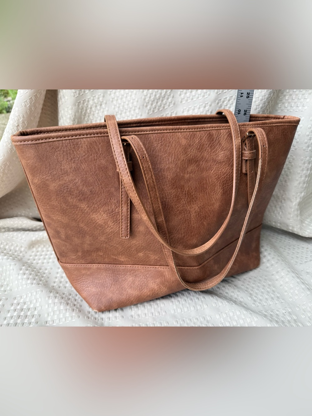 Urban expressions- “Robi” vegan leather work tote w/striped interior